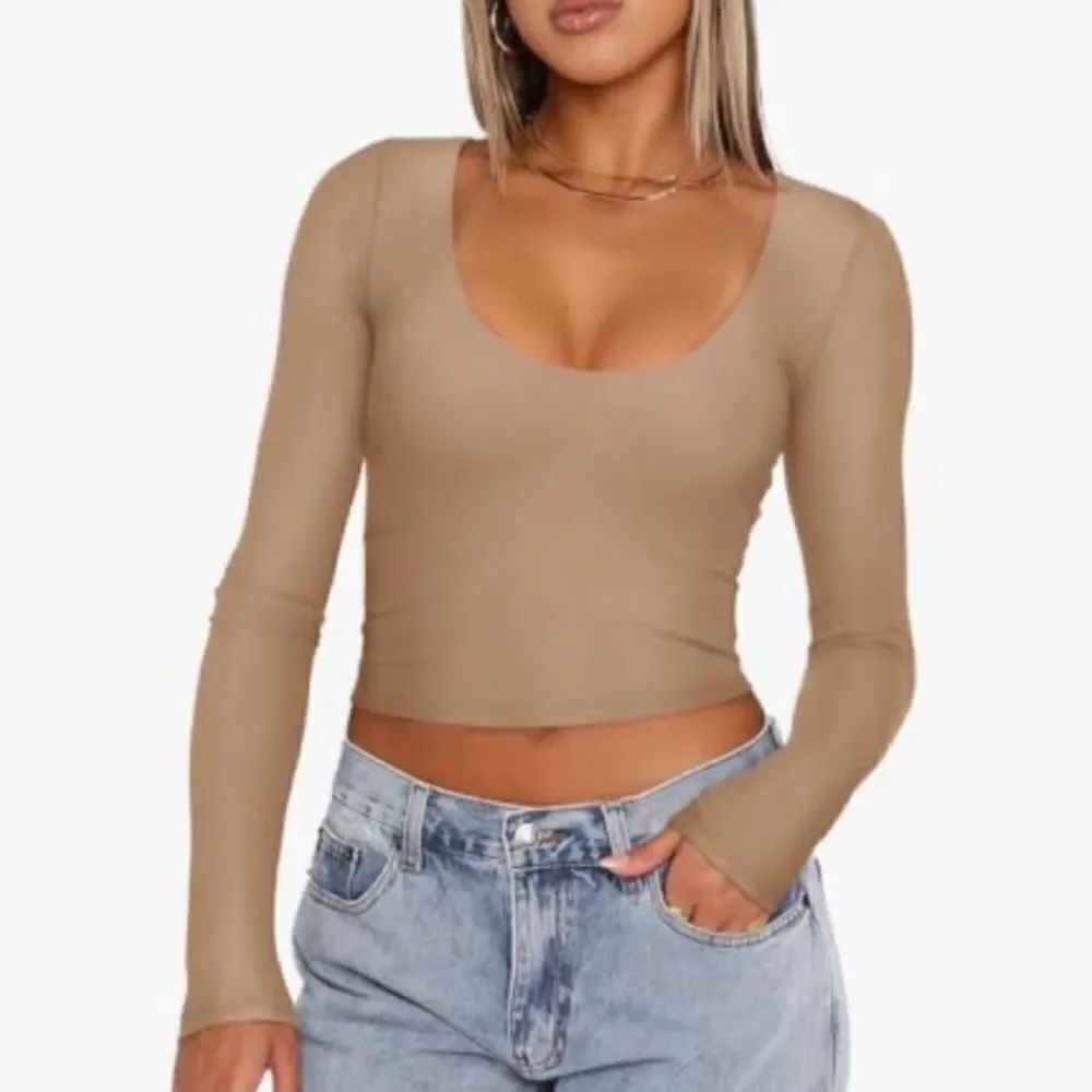 Tan long sleeve crop top